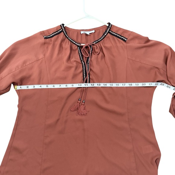DR2 Blouse Large L Women's Rust With Navy Trim - Picture 11 of 12